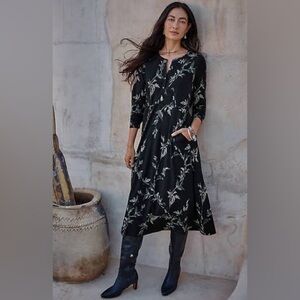 NWT J.Jill Dark Gray Floral Midi Dress Large